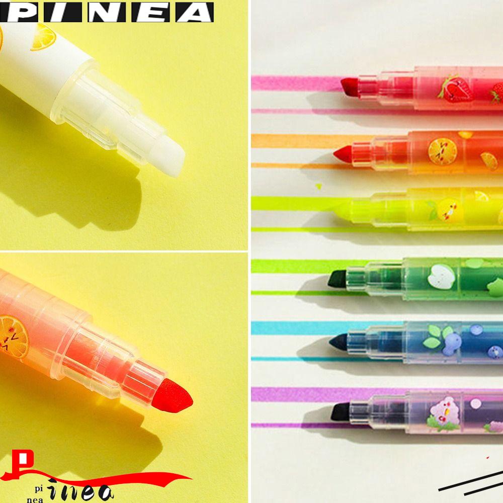 PINEAPPLE Nanas 6PCS /Set Stabilo Pen Set Good-looking Permen Warna Graffiti Dihapus Alat Tulis Pena Warna Kepala Ganda