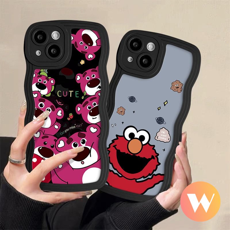 IPHONE Lovely Strawberry Bear Manyo Soft Wavy Edge Case Kompatibel Untuk Iphone11 13 14 12 Pro Max XR X7 6s 8 6 14 Plus XS Max SE 2020 7Plus Kartun Lucu Sesame Street Phone Case Cover