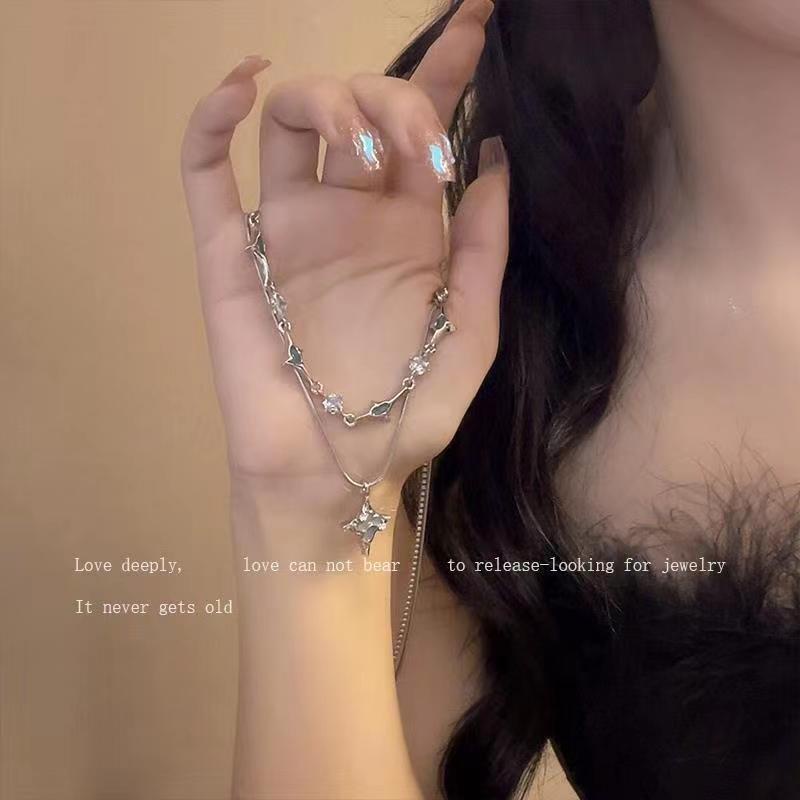 Cahaya Mewah Premium Drip Glaze Star Kalung Wanita Murni Desire Keren Pedas Desain Niche Rantai Klavikula All-Match Sweatshi