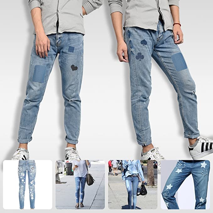 ღ 20Pcs/24Pcs Kain Tambalan Kembali Lem Di Akan Memotong Persegi Panjang Denim Patch Setrika Lutut Siku Dekoratif Perbaikan Kain patch Diy Bordir Patch