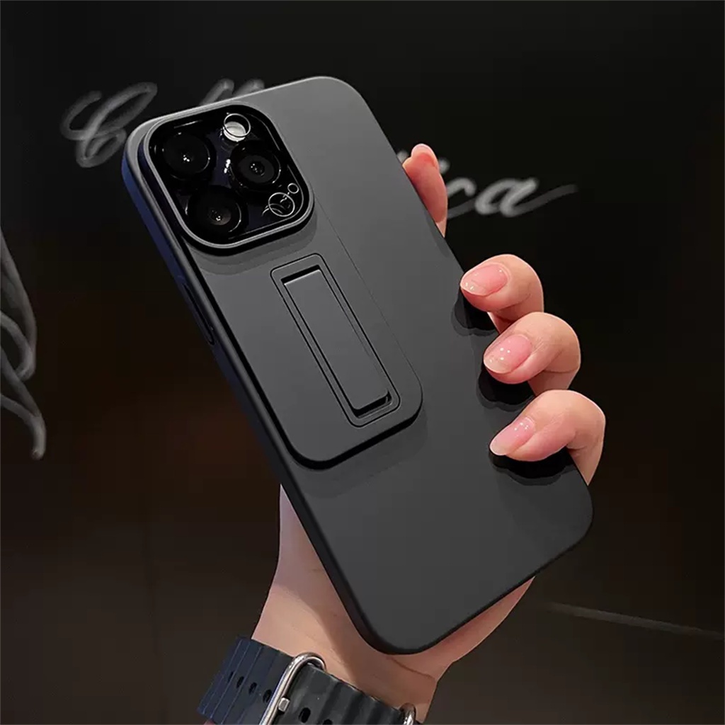 Kamera Pelindung Lensa case iPhone 14 Pro Max Dengan standcase Iphone13 Pro Max14Plus Cairan PC Mewah shockproof Pelindung Belakang Keras