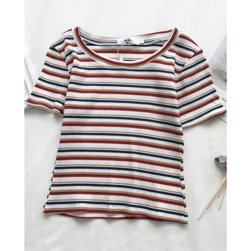 BEFAST - ZEC OOTD WANITA TSIRT ANGGI / Hanna JUMBO Ribbed Crop Top XL / Atasan Wanita Lengan Pendek / Kaos Motif Garis-Garis Terbaru / Pakaian Casual Remaja ABG Trendy / OOTD Wanita Ala Korean Style / Tshirt Kekinian Remaja ABG Terlaris