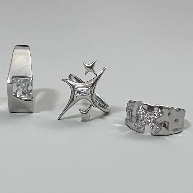 Cincin Geometris Bintang Bahan Alloy Kristal Fashion Untuk Anak Perempuan