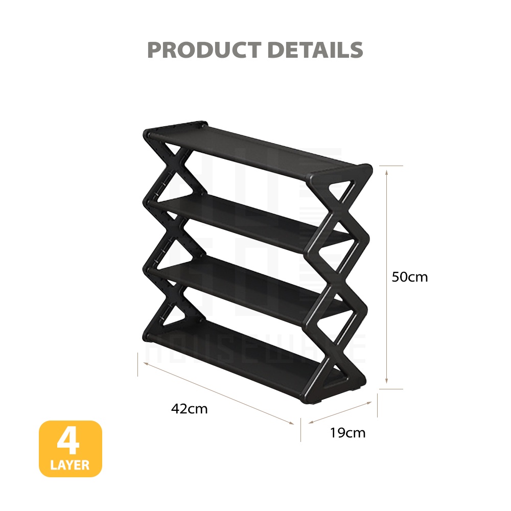 HUGO Rak Sepatu Portable 4 Susun Tempat Sepatu Sandal Serbaguna Minimalis Stainless Steel Kokoh