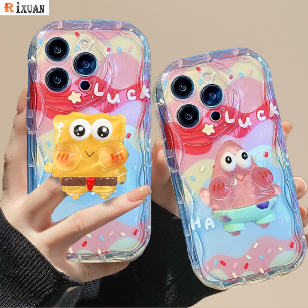 Samsung A14 A04e A13 A04s A03s A02s A03 M23 A23 A22 A12 A32 A31 A21s A20 A52 A30s A51 A71 A53 M32 A02 Rainbow SpongeBob Patrick Star Wavy Edge Soft Case Dengan Bracket Lucu RIXUAN