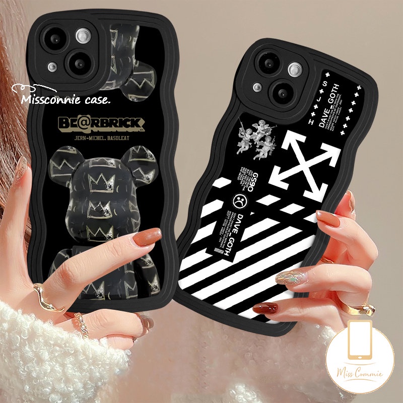 Casing O.F.F-White Merek Trendi Untuk Redmi 9C 12C 10C 9a1+ 10 9A A2+10A 9T A1 Note 11 10s 11s 8 9s 9 10 Pro Mi 11T Pro POCO M3 X3 NFC Pro Cute Violent Bear Wavy Soft Cover Tepi