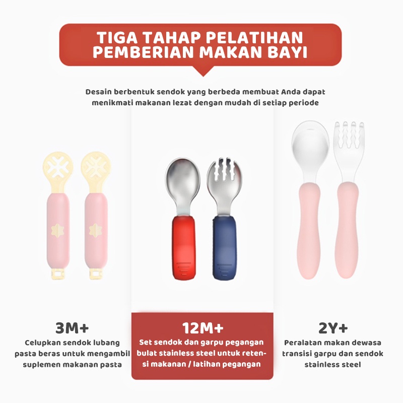 olla  Sendok Anak Stainless Steel SUS316 - Training Spoon Baby Spoon BLW - Sendok Belajar Makan Bayi - Sendok Mpasi Bayi Silik