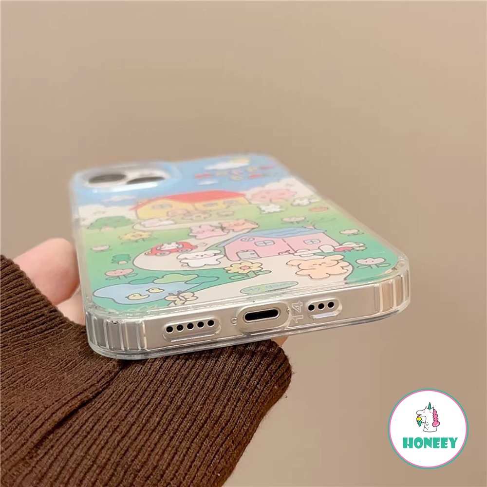 IPHONE Ins Kartun Beruang Kelinci Ilustrasi Ponsel Case Kompatibel Untuk Iphone14 Pro Max13 12promax Case Untuk Iphone11Sarung Belakang Tahan Guncangan Akrilik