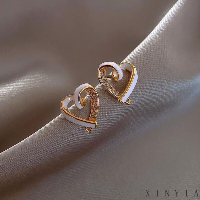 s925 Silver Stitch Anting Elegan Rasa Premium Anting Berbentuk Hati Anting Indah