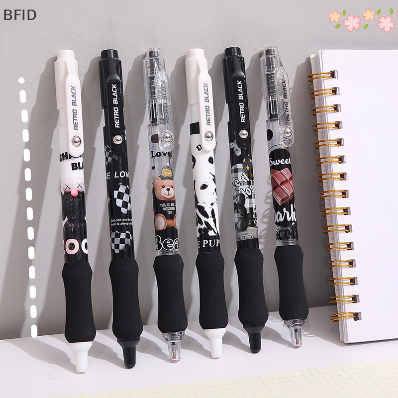 [BFID] Retro Black Gel Pen Set Kartun Lucu 0.5mm Ballpoint Tinta Warna Hitam Untuk Wrig Kantor Sekolah [ID]