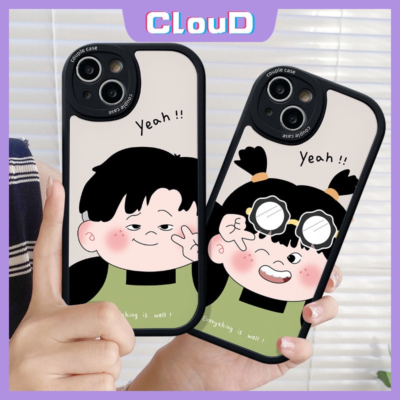 IPHONE Case Belakang Kartun Lucu Pasangan Cewek Cowok Lucu Kompatibel Untuk Iphone6 7 6s 8Plus XR XS X Max 7Plus Se2020 11 12 14 13 Pro Max Soft Tpu Silicon Lovers Phone Cover