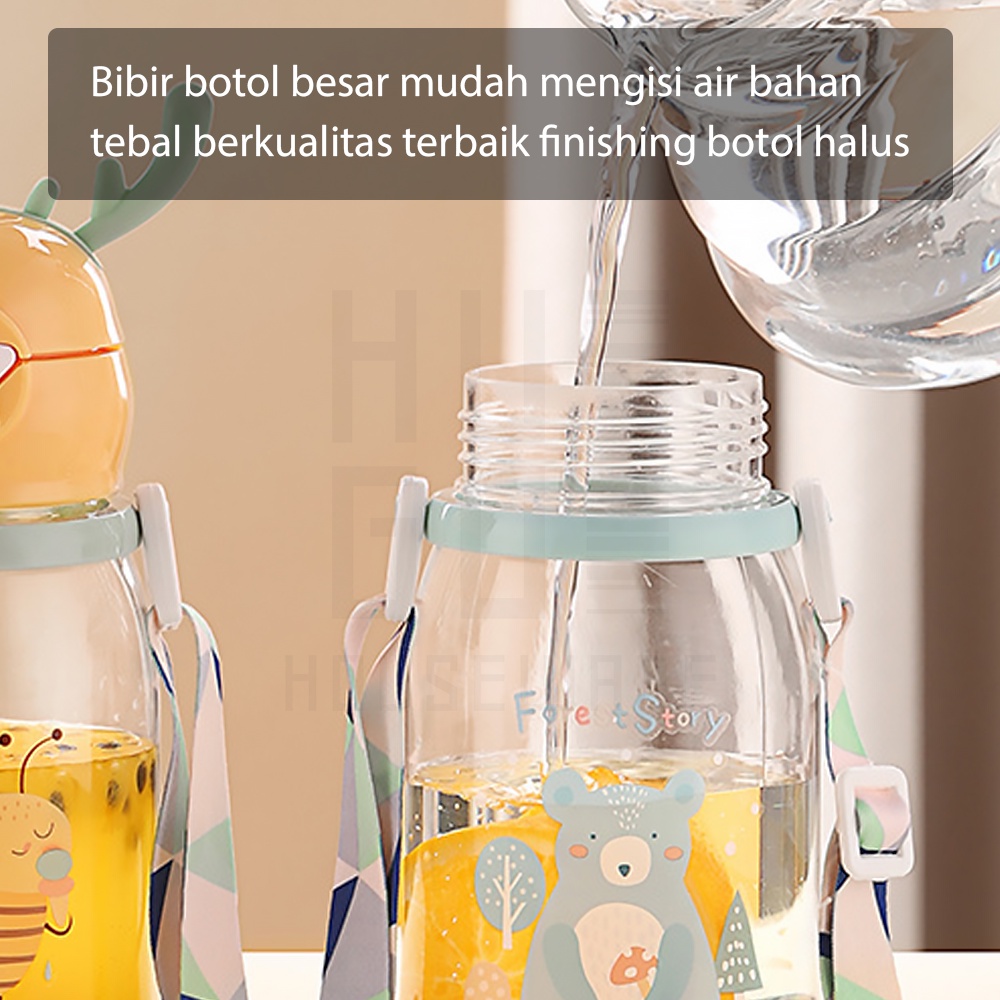 HUGO Botol Minum Anak Tanduk Rusa dengan Tali Sedotan Botol Anak Lucu 600 ml Anti Tumpah Anti Pecah