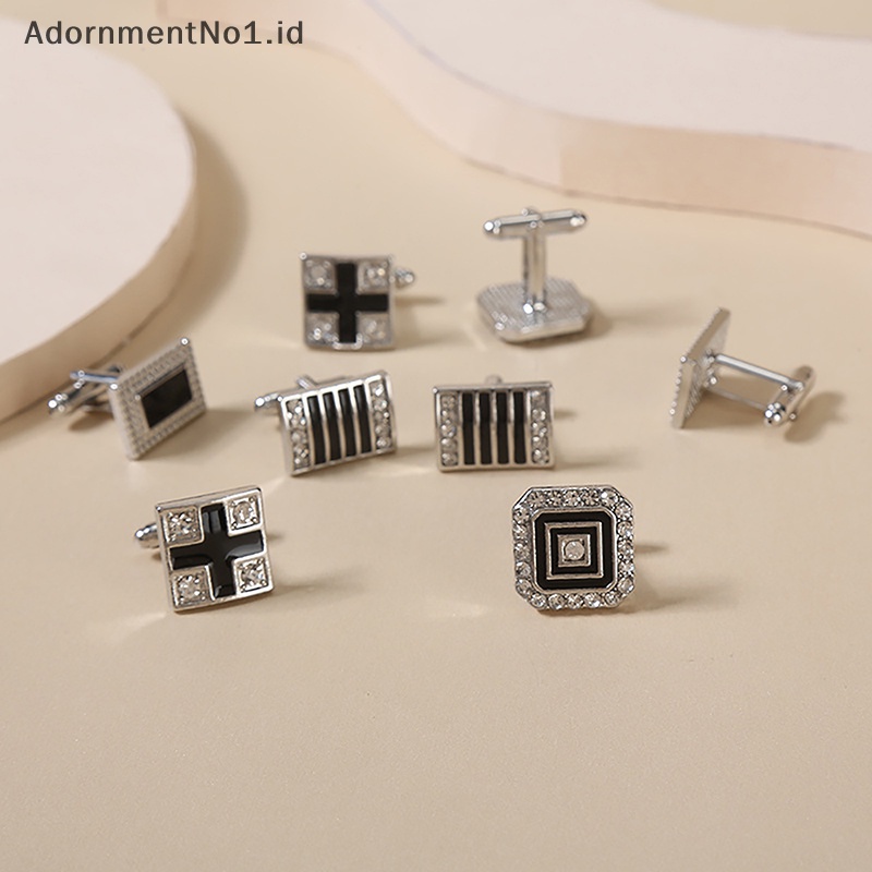 [AdornmentNo1] Manset prancis Fashion bisnis setelan manset kancing kotak bergaris lak pria perhiasan berlian timbul baju lengan Studs