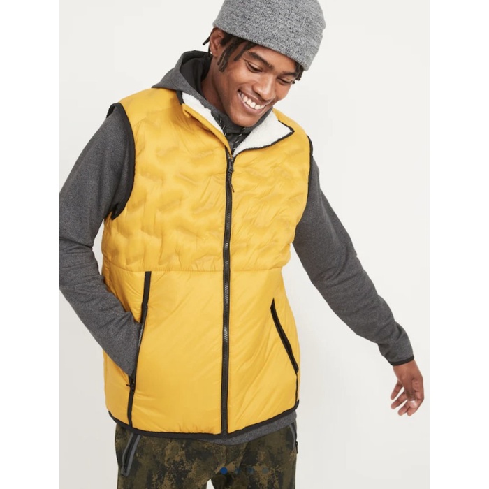Old Navy Water Resistant Sherpa Lined Puffer Vest Original Rompi Vespa - Yellow, XL