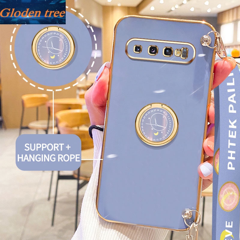 Gloden tree Phone Case Untuk Samsung Galaxy S8 Plus S8+S9 Plus S9+S10 Plus S10+Casing Original Dengan Jam Standand Lanyard