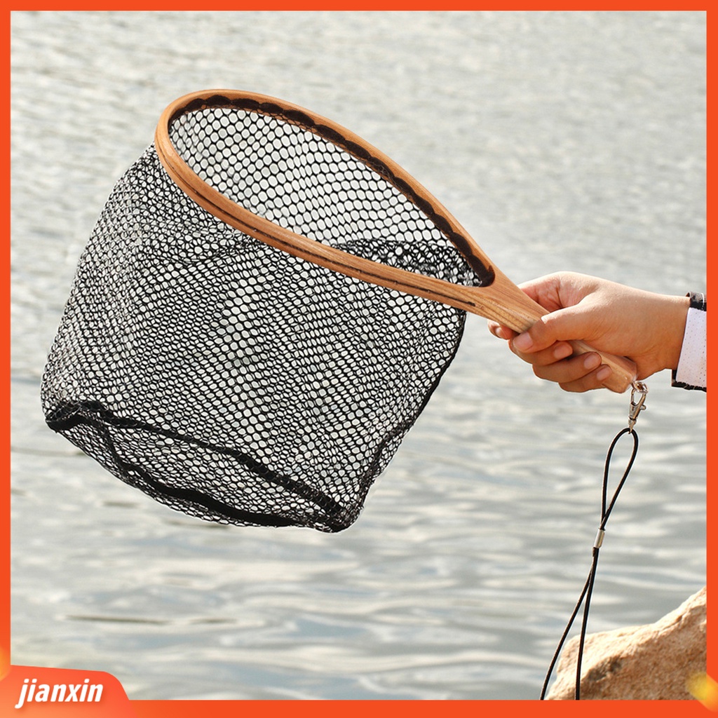 (In Stock) Mini Landing Dip Net Tahan Sobek Gagang Kayu Jaring Celup Ikan Lubang Lebat Untuk Angling