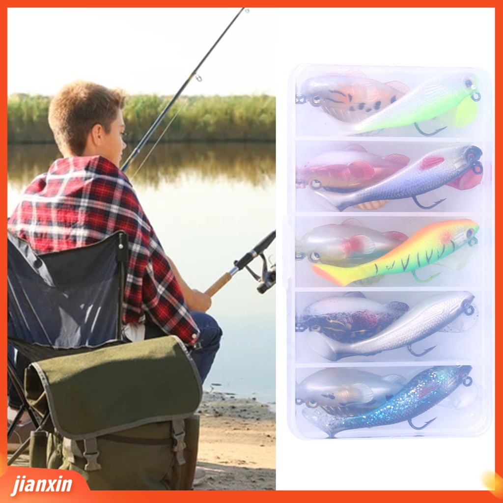 (In Stock) 10Pcs /Set Umpan Pancing Reusable 3D Penampilan Warna-Warni Lembut Melompat Ikan Umpan Kait Tunggal Swimbait Untuk Outdoor