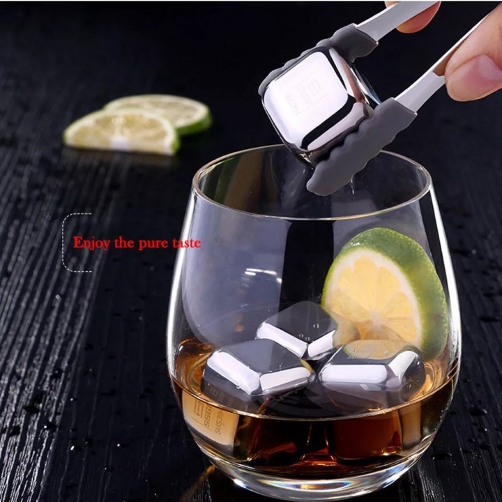 43 SSGP 6pcs Stainless Steel Reusable Ice Cube Set - Es Batu Unik Elegan