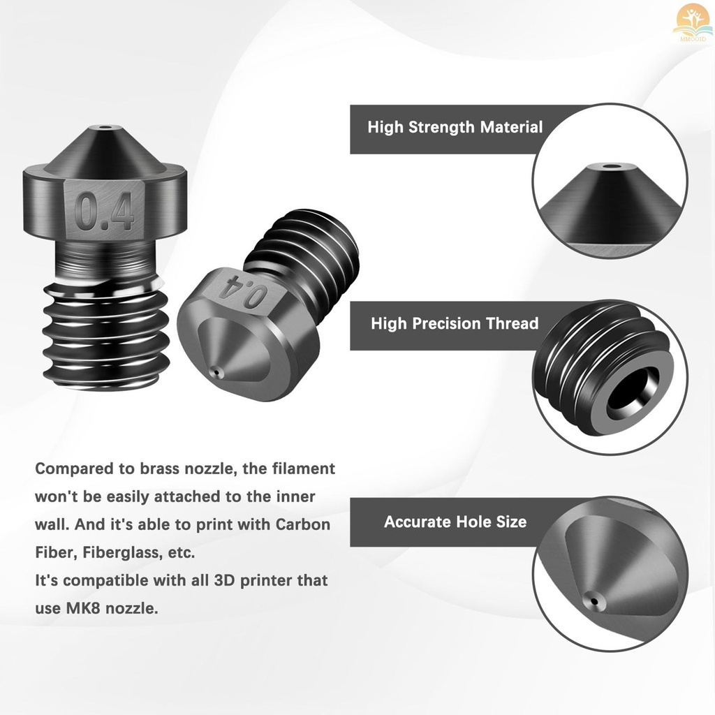 In Stock 3D Suku Cadang Printer Baja Diperkeras Die Steel Nozzle 1.75mm 0.4mm Tahan Suhu Tinggi Untuk Filamen 1.75mm Creality 3D Printer Ender 3/3 pro/CR10