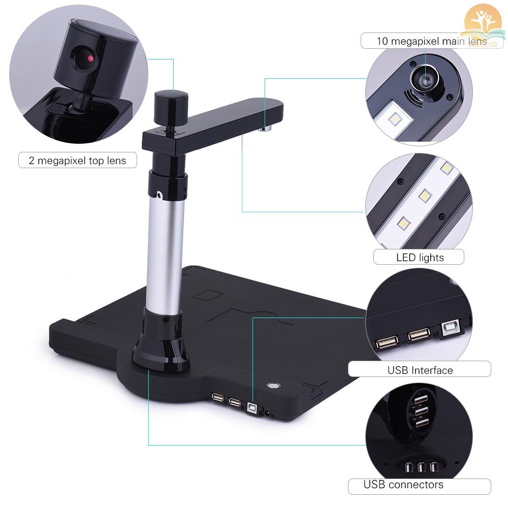 In Stock Adjustable HD High Speed USB Gambar Buku Dokumen Kamera Scanner Lensa Ganda (10Mega-pixel &amp; 2mega-pixel) Maks. A3 Scanning Size Dengan Fungsi OCR Lampu LED Untuk Ruang Kelas Of