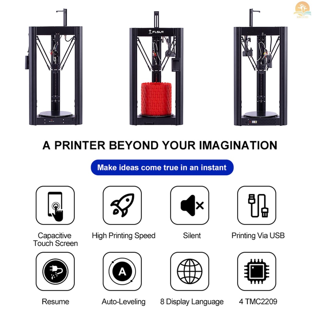 In Stock FLSUN SR Delta 3D Printer High Speed Quick Assembly 260mm x 330mm Ukuran Pencetakan Auto Leveling Resume Fungsi Pencetakan Dual Extruder 32-Bit Processor Lattice Glass Hot Bed
