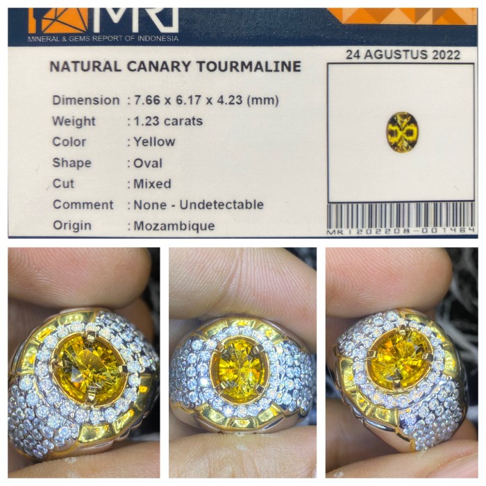 Natural 1.23ct Batu Yellow Canary Tourmaline Cincin Perak