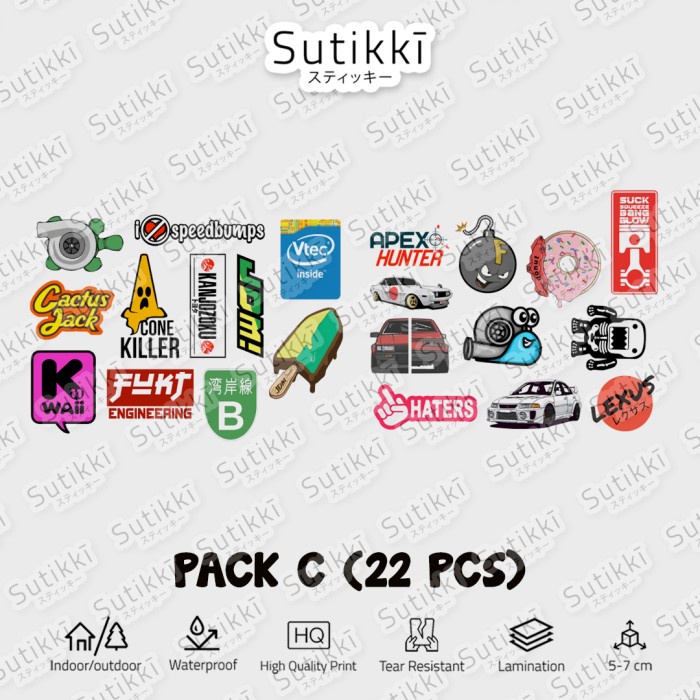

Sticker Pack Logo Japan Domestic Market Car JDM Mobil Stiker Laptop S2 - Pack A, Doff