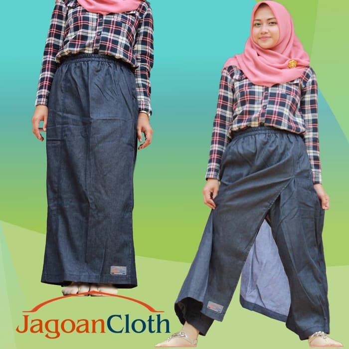 Promo Best Seller Rok Celana Muslimah Bahan Jeans West Biru Dongker / Softjeans Navy - Biru Dongker,