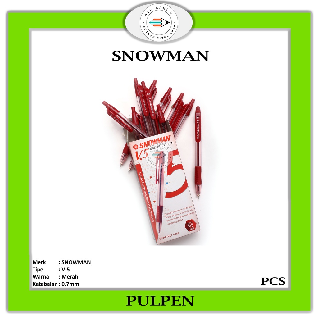 

SNOWMAN - Ballpoint Pen V-5 Warna Merah 0.7mm - Pcs