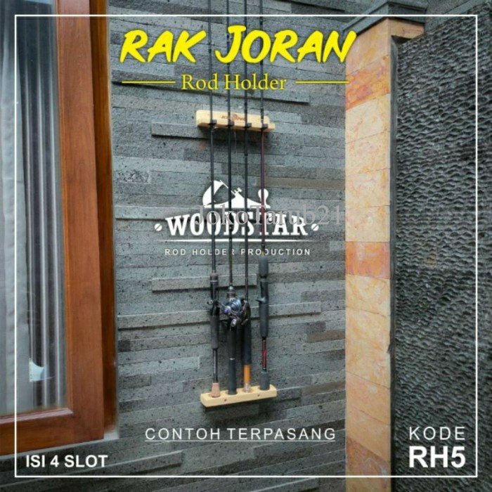 ((Best Seller)) Rak Joran Pancing Rak Joran Tempel Dinding Bahan Kayu - Shimano, Coklat murah