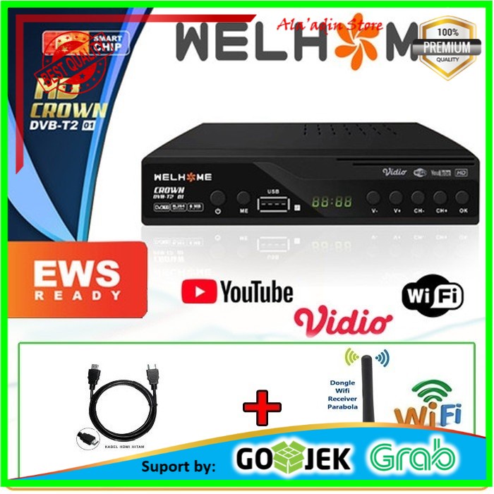 Set Top Box Tv Digital Welhome DVB T2 EWS UHF HD Dongle dan hdmi