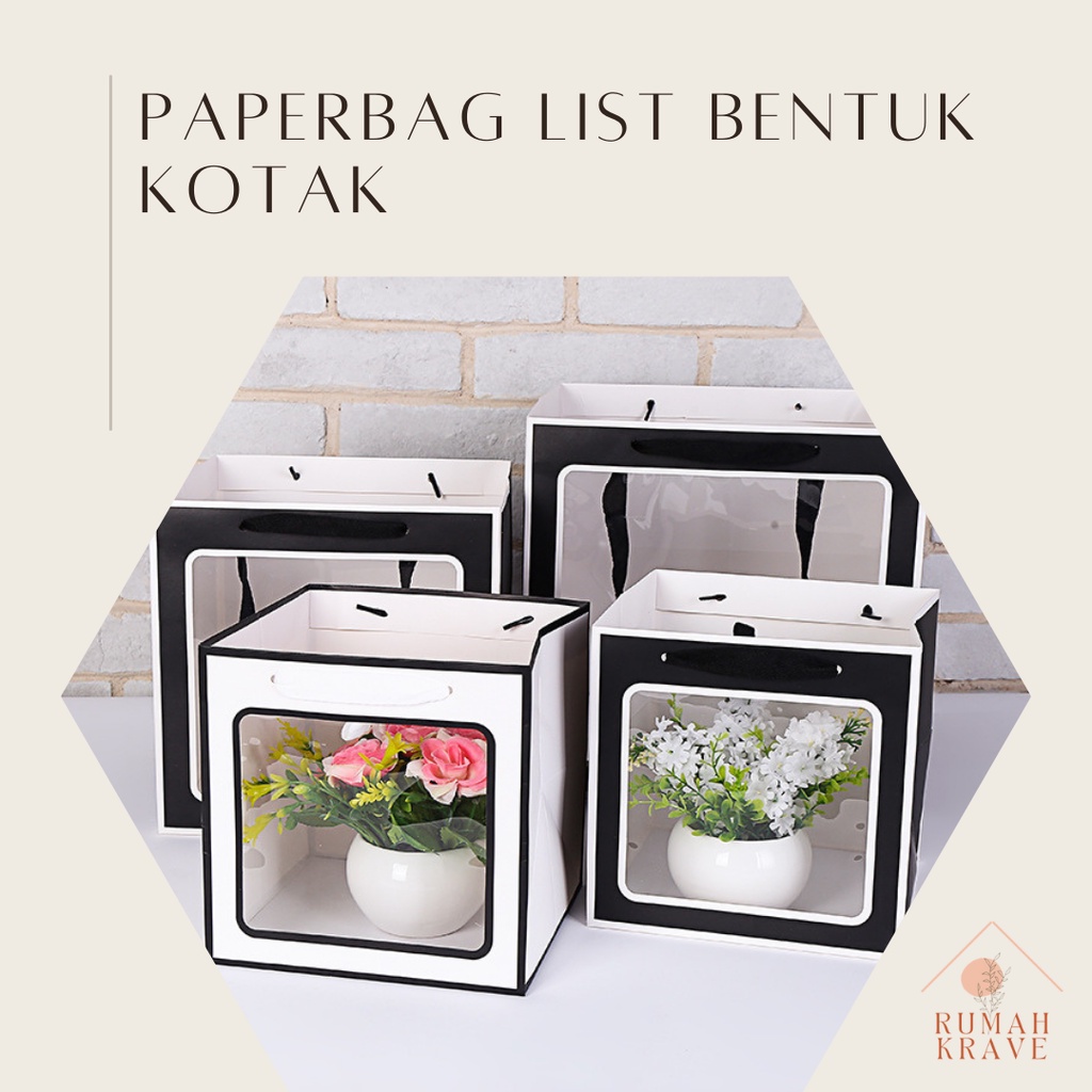 

RUMAH KRAVE - Paperbag List Bentuk Kotak Box Tas Nasi Kotak Kue