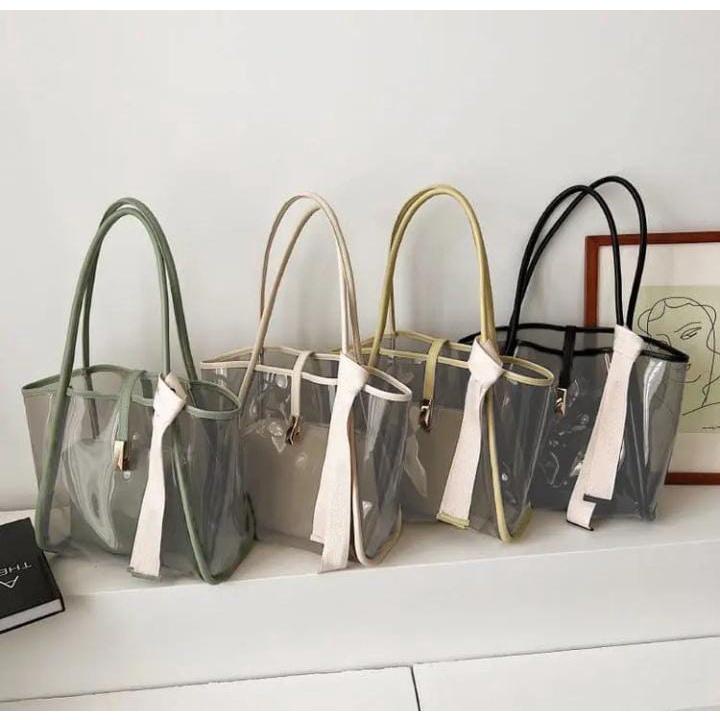 Tote Bag Wanita Mika Pvc + Dompet Pouch (Tanpa Syal/Twilly)