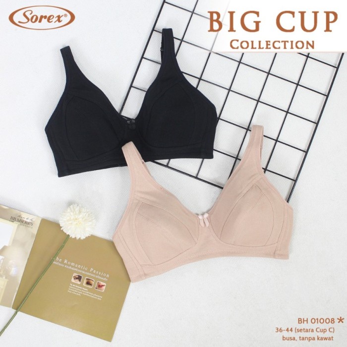 New Diskon COD BH BRA BIG CUP SOREX 01008 SIZE 36 - 44 TANPA KAWAT BUSA TIPIS - Hitam, 36