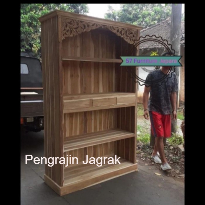 Rak buku - Lemari tempat panjang hias kayu jati ukir jepara mentahan Antikan Murah PJ54