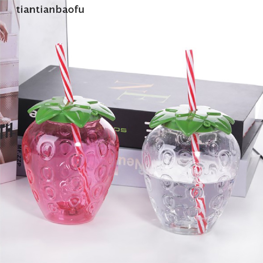 [tiantianbaofu] Spring Strawberry Straw Botol Air portable Nanas Gelas Plastik Untuk Musim Semi Pernikahan Baby Shower Pesta Ulang Tahun Desktop Decor Butik