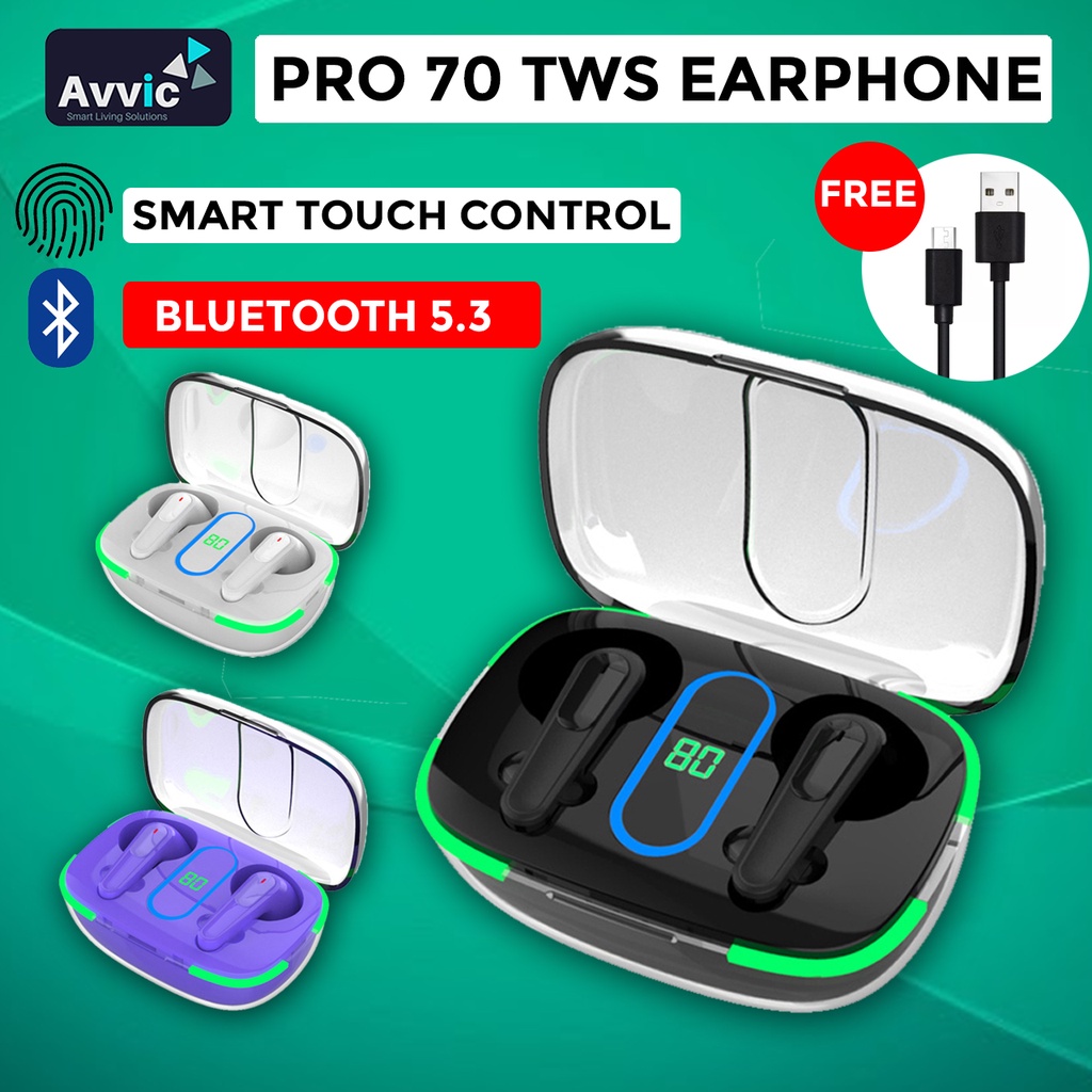 TWS PRO 70 Headset Bluetooth Wireless Earphone LED Display Earbuds Control Noise