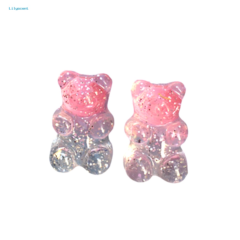 Lilyscent Fashion Wanita Permen Warna Kartun Gummy Bear Ear Stud Earrings Perhiasan Hadiah