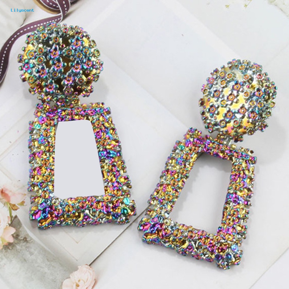 Lilyscent Wanita Fashion Geometris Trapesium Panjang Berongga Drop Anting Pernyataan Perhiasan