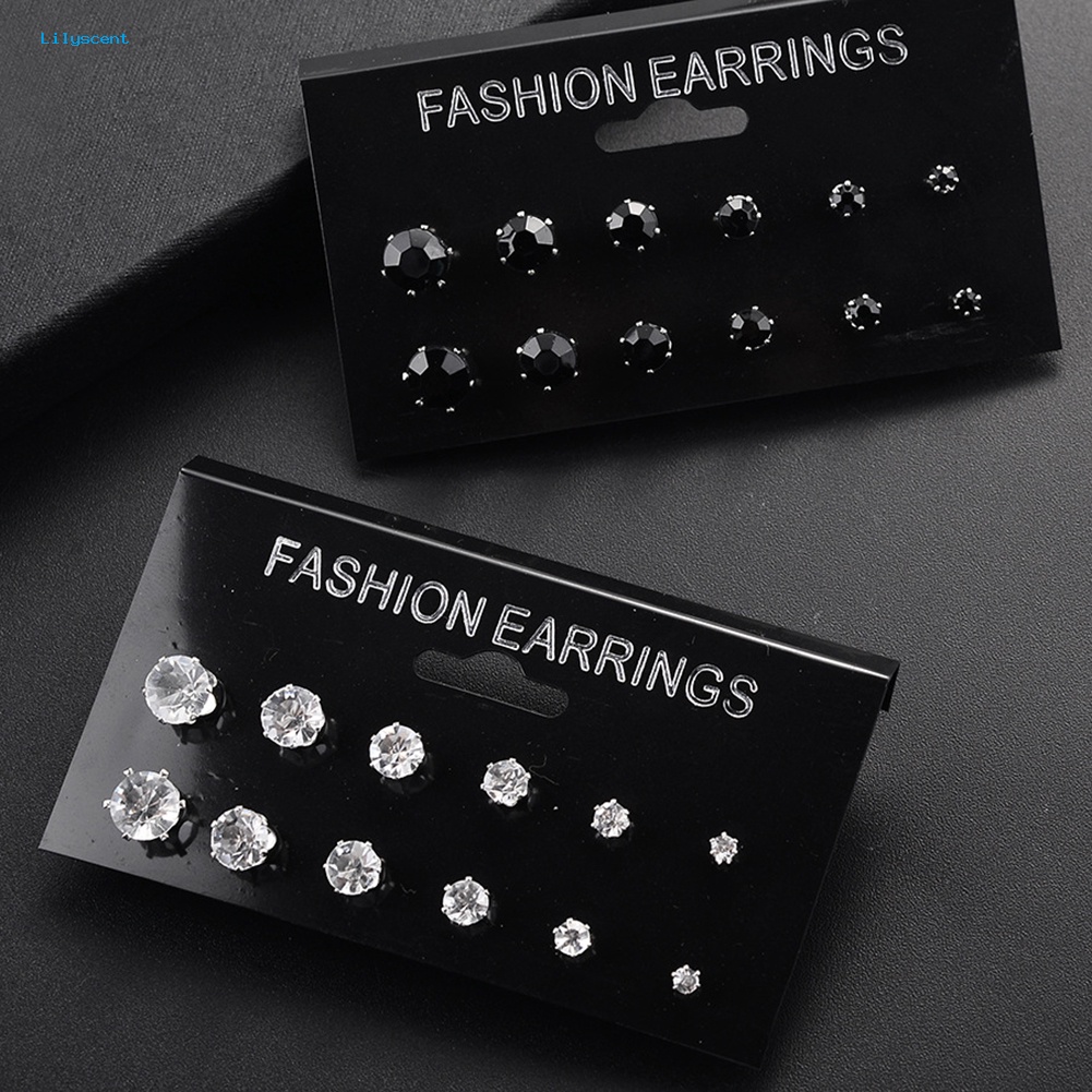 Lilyscent 12/6pasang Klasik Rose Bentuk Cubic Zirconia Stud Earrings Wanita Set Perhiasan