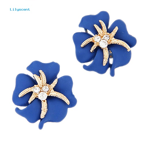 Lilyscent Wanita Elegan Bunga Bintang Laut Pesona Berlian Imitasi Ear Studs Fashion Earrings Hadiah