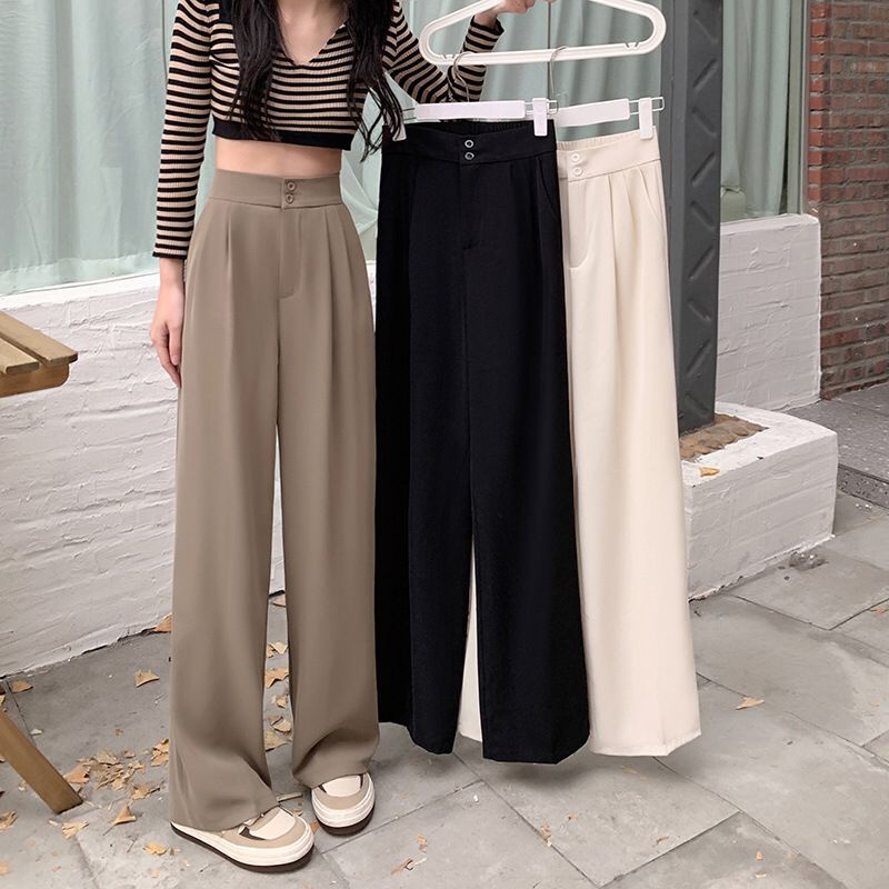 TOPGROSIR TG1691 Celana Kantor Straight Pants Wanita Kancing Dua High Waist Import Celana Kulot Bahan Katun Celana Kerja