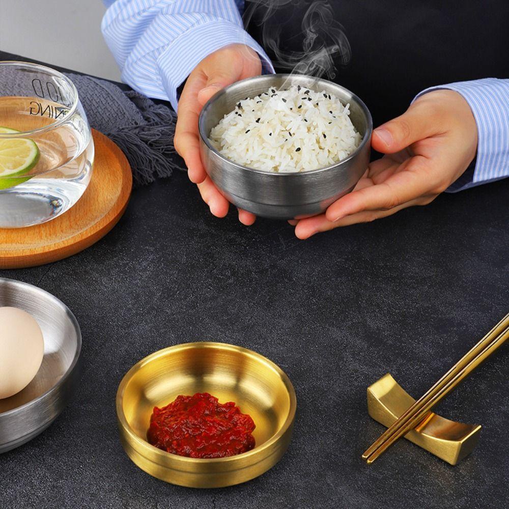 [Elegan] Rice Bowl Serbaguna Golden Isolasi Dapur Anti Panas Peralatan Makan Kapasitas Besar