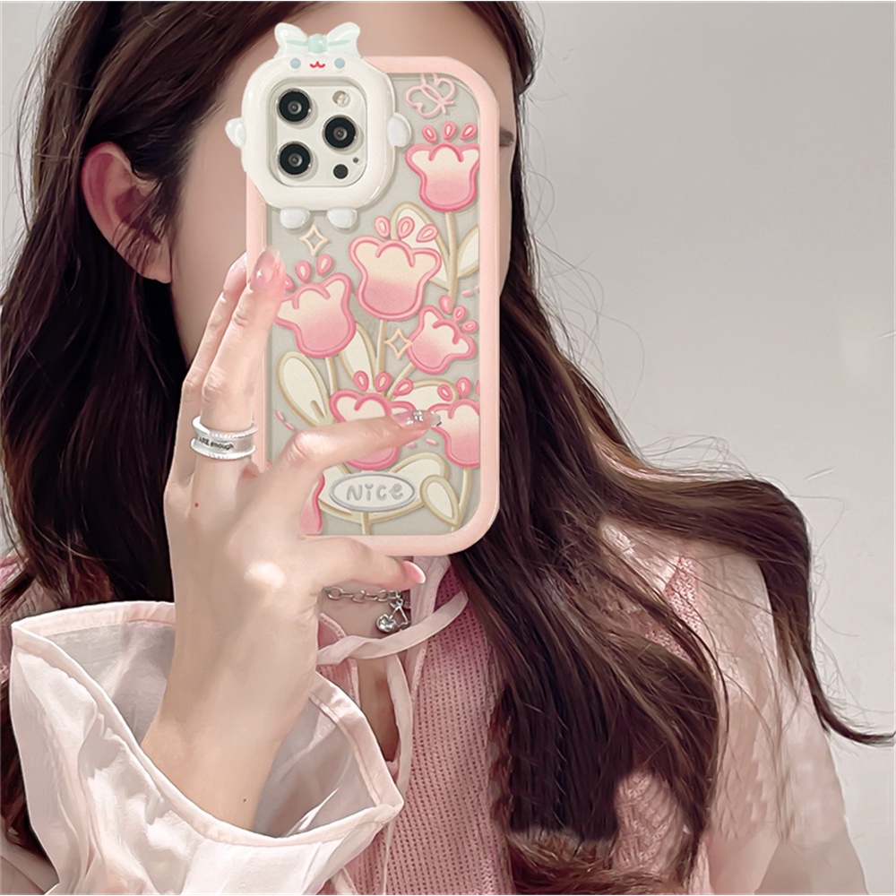 Butterfly Tulip Case OPPO A17 A57 2022 A15 A16 A16K A54 A53 A12 A5S A7 A3S A11k A31 A52 A92 A94 A93 A37 F9 A1K Reno 5a76 A96 A36 Sarung Telepon Bunga Silikon Lembut