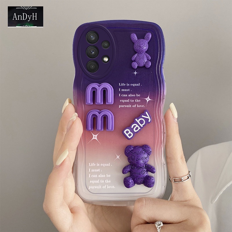 Andyh Casing Ponsel Untuk Samsung Galaxy A32 4G A52 A52S A72 5G Phone Case 3D Alphabet Bear Pelindung Kamera Pelindung Penutup Belakang Couple Case