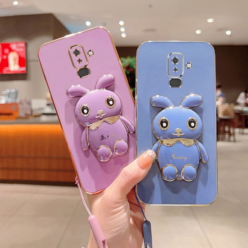 Andyh Case Handphone Untuk Samsung Galaxy J6 Prime J6 Plus J6+A82 5G Kartun Lucu Kelinci Kecil Tepi Lurus Soft Shell Mengirim lanyard Silikon