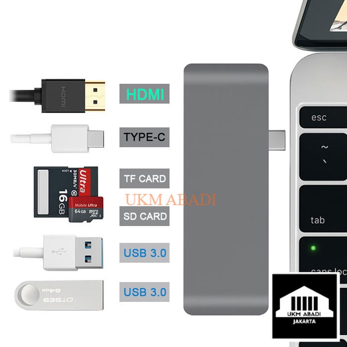 Kabel USB Hub 6 in 1 USB Type C with HDMI 4K &amp; Card Reader T62