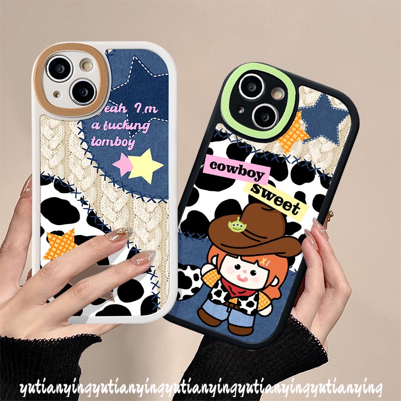 Soft Tpu Denim Splicing Leopard Print Case Realme C53 C30 C20 C25s 9i C35 C25Y C12 C2 C3 C11 C15 C17 C31 C21Y 6s 6i 6 8 5i 8i 7i 5 8Pro C21 GT C17 Sarung Pasangan Koboi Kartun Lucu