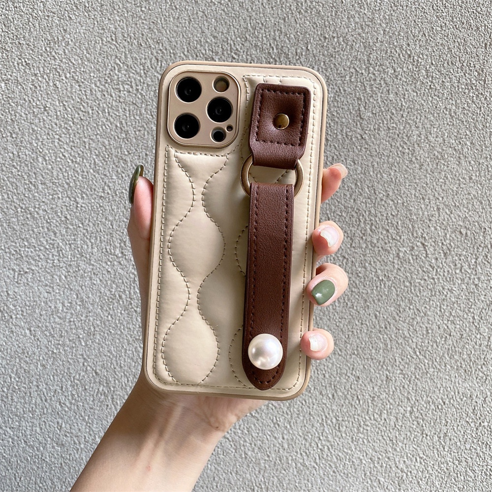 Wrist band Khaki Down Jaket Kamera Pelindung Casing iPhone 14 Pro MAX 11 12 13 Pro MAX The Puffer Case Untuk iPhone XS MAX XR Lembut Shockproof Cover