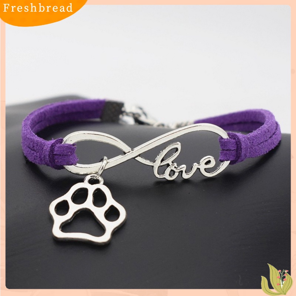 &lt; Freshbread &gt; Wanita Unisex Bergaya Paw Pendant Infinity Cinta Kulit Imitasi Buatan Tangan Gelang